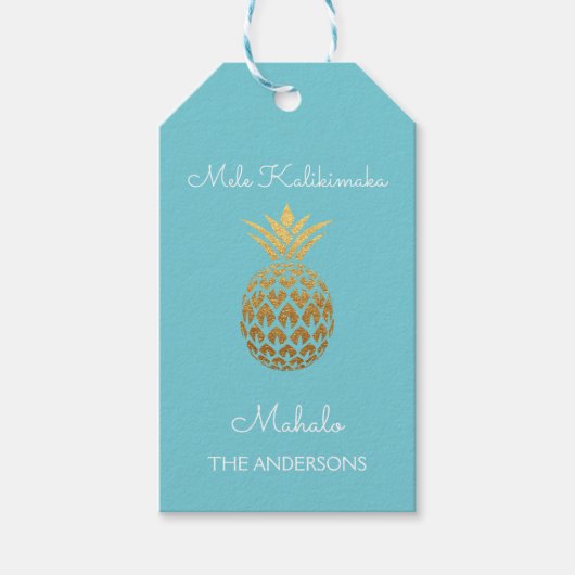Mele Kalikimaka - Mahalo Ananas Kerstmis Cadeaulabel (Voorkant)
