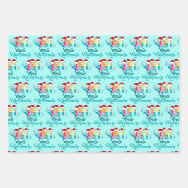 Mele Kalikimaka Mermaid Cute Blauwgroen Beach Kers Inpakpapier Vel