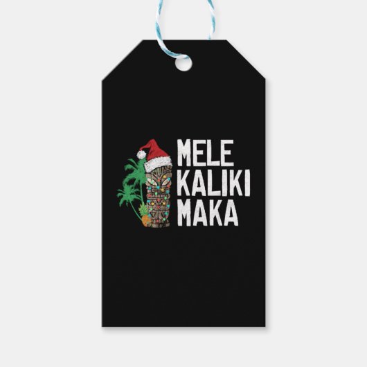 Mele Kalikimaka Merry Kerstmis Hawaiian Tiki T-Sh Cadeaulabel (Voorkant)