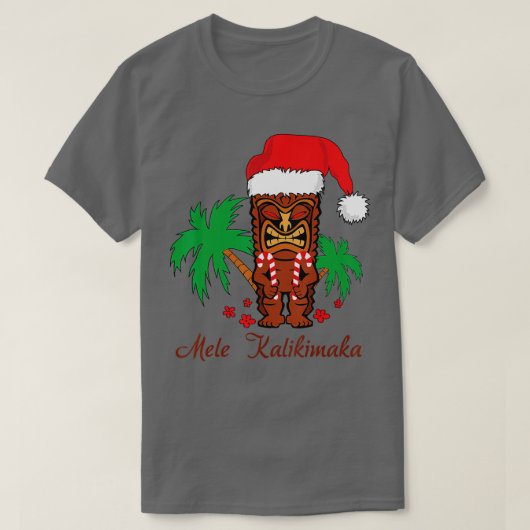 Mele Kalikimaka Merry Kerstmis Hawaiian Tiki T-shirt (Design voorkant)