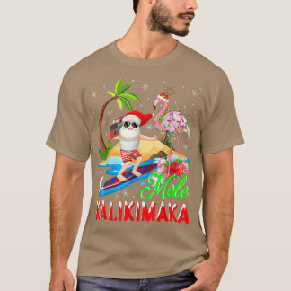 Mele Kalikimaka Merry Xmas Hawaiian Flamingo Santa T-shirt