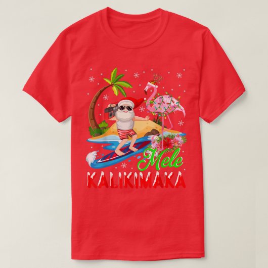Mele Kalikimaka Merry Xmas Hawaiian Flamingo Santa T-shirt (Design voorkant)