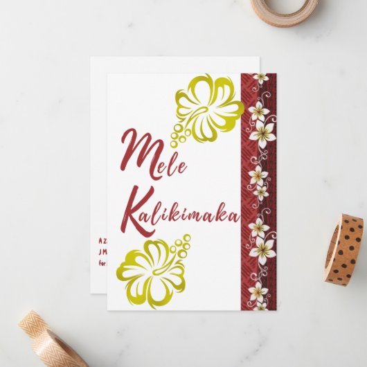 Mele Kalikimaka met Golden Hibiscus Wenskaart Notitiekaartje (Voorkant / Achterkant in situ)