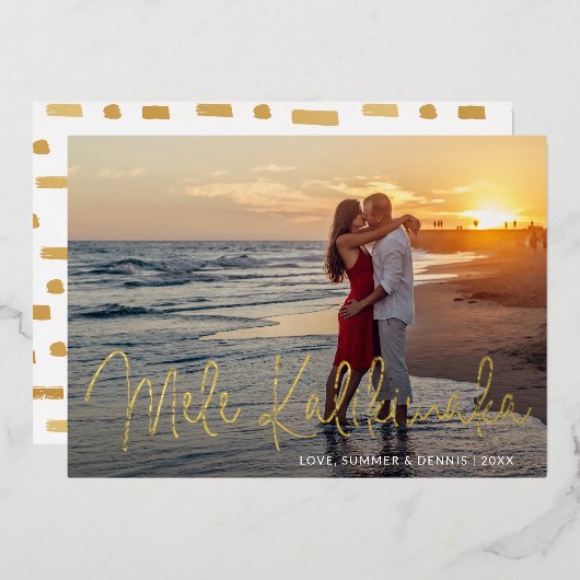 Mele Kalikimaka Modern Script Folie Feestdagenkaart (Voorkant / Achterkant)