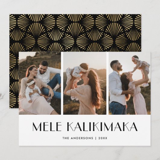 Mele Kalikimaka Modern Zwart Goud Foto Kerstmis Feestdagenkaart (Voorkant / Achterkant)