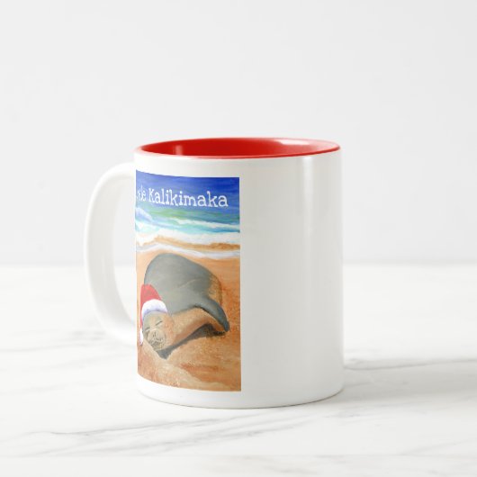 Mele Kalikimaka Monk Seal met Santa Hat Mok (Voorkant links)