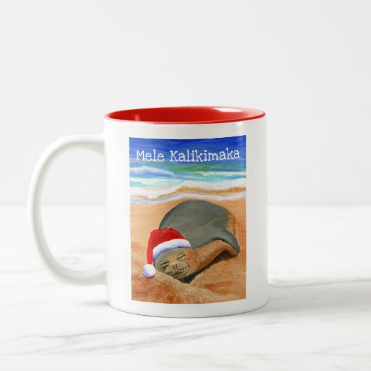 Mele Kalikimaka Monk Seal met Santa Hat Mok (Links)