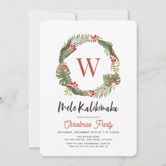 Mele Kalikimaka Monogram Holiday Party Uitnodiging (Voorkant)