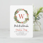 Mele Kalikimaka Monogram Holiday Party Uitnodiging (Staand voorkant)