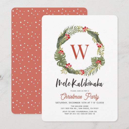 Mele Kalikimaka Monogram Holiday Party Uitnodiging (Voorkant / Achterkant)