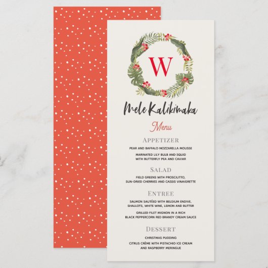 Mele Kalikimaka Monogram kerstfeestdag diner Menu (Voorkant / Achterkant)