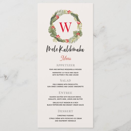 Mele Kalikimaka Monogram kerstfeestdag diner Menu (Voorkant)