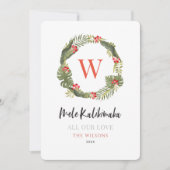 Mele Kalikimaka Monogram Tropische Krans Feestdagenkaart (Voorkant)