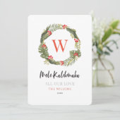 Mele Kalikimaka Monogram Tropische Krans Feestdagenkaart (Staand voorkant)