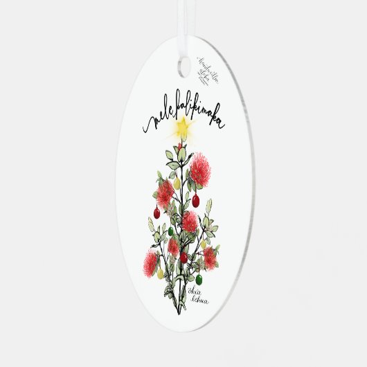 Mele Kalikimaka 'Ohi'a Lehua Metal Ornament (Voorkant links)