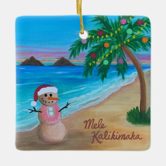 Mele Kalikimaka ornament, Hawaiian Holiday Sandman Keramisch Ornament (Voorkant)
