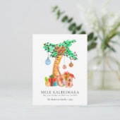 Mele Kalikimaka Palm Guitar Hawaiian Christmas Feestdagenkaart (Staand voorkant)