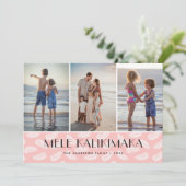 Mele Kalikimaka Palm laat moderne roze foto achter Feestdagenkaart (Staand voorkant)