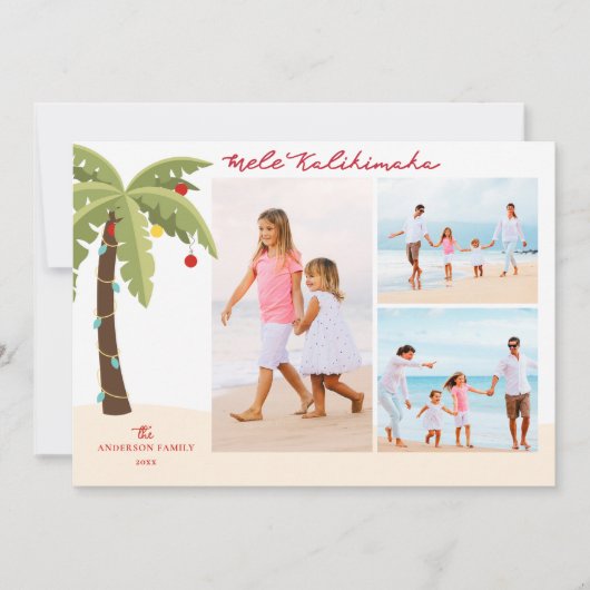 Mele Kalikimaka Palm Tree 3 Feestdagenkaart (Voorkant)