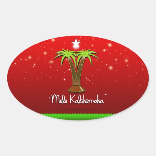 Mele Kalikimaka Palm Tree for Xmas Ovale Sticker (Voorkant)
