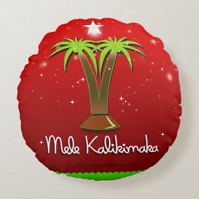 Mele Kalikimaka Palm Tree for Xmas Rond Kussen (Voorkant)