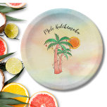 Mele Kalikimaka Palm Trees Papieren Bordje<br><div class="desc">Deze papieren borden in eilandstijl zijn voorzien van handgetekende palmbomen versierd met lichten op een waterverf achtergrond. Omdat we onze eigen kunstwerken creëer,  zult u dit exacte afbeelding van andere ontwerpers niet vinden. Originele Waterverf © Michele Davies.</div>
