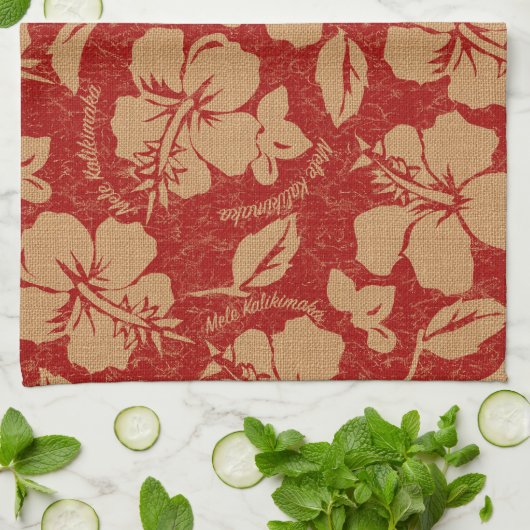 Mele Kalikimaka  Pareau Hawaiian Hibiscus Theedoek (Gevouwen)