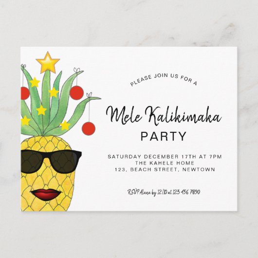 Mele Kalikimaka Party Pineapple Invitation Postcar Uitnodiging Briefkaart (Voorkant)