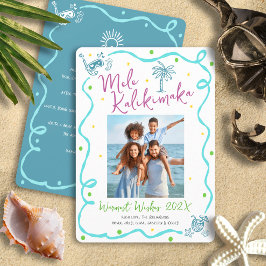 Mele Kalikimaka Photo Teal Hand Drawn Christmas Feestdagenkaart
