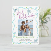 Mele Kalikimaka Photo Teal Hand Drawn Christmas Feestdagenkaart (Staand voorkant)