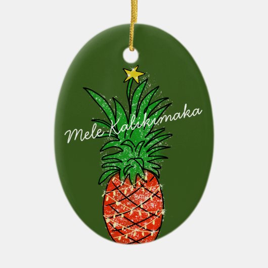 Mele Kalikimaka Pineapple Hawaii kerstboom Keramisch Ornament (Voorkant)
