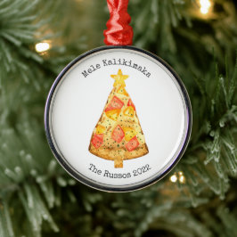 Mele Kalikimaka Pineapple Hawaiian Pizza Slice Metalen Ornament