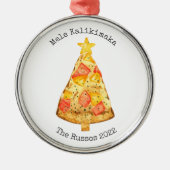 Mele Kalikimaka Pineapple Hawaiian Pizza Slice Metalen Ornament (Voorkant)