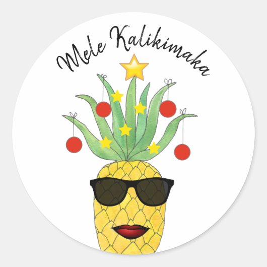 Mele Kalikimaka Pineapple Ronde Sticker (Voorkant)