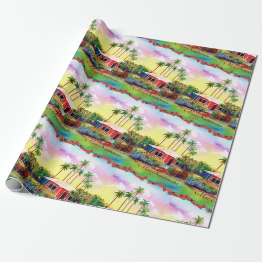 Mele Kalikimaka Plantation Cottage Wrapping Paper Cadeaupapier (Uitgerold)