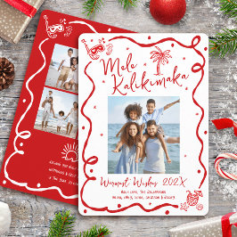Mele Kalikimaka Red 5 Photo Hand Drawn Christmas Feestdagenkaart