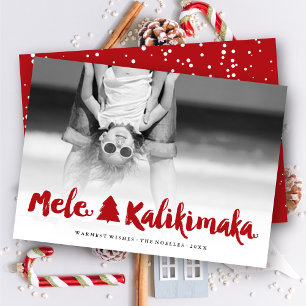 Mele Kalikimaka Red Brush Script Christmas Photo Feestdagenkaart