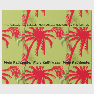 Mele Kalikimaka Red en Green Palms Wrapping Paper Cadeaupapier