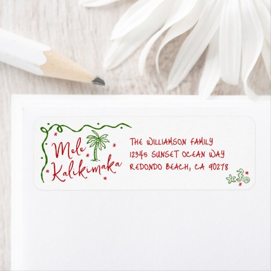 Mele Kalikimaka Red Green Doodle Christmas Address Etiket (Insitu)