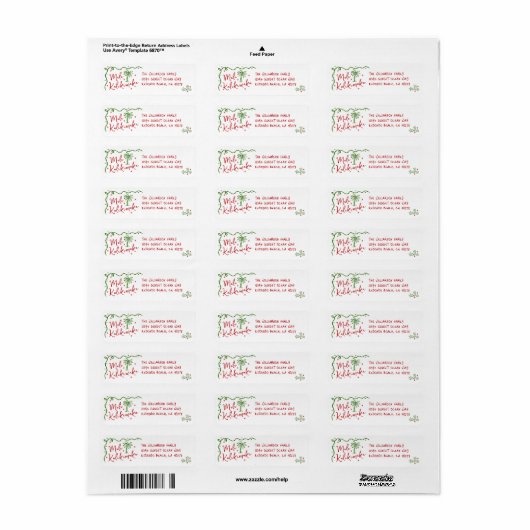 Mele Kalikimaka Red Green Doodle Christmas Address Etiket (Full Sheet)