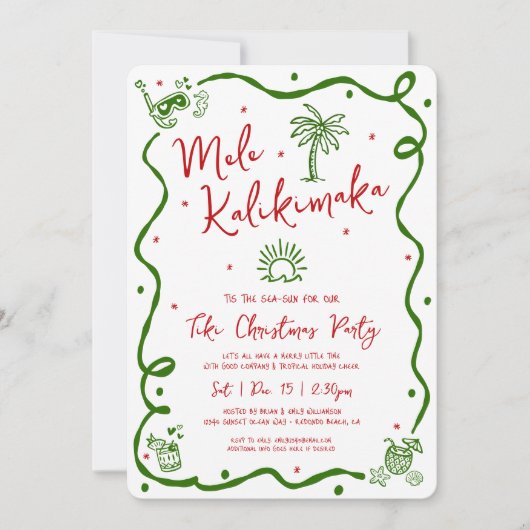 Mele Kalikimaka Red Green Hand Drawn Fun Christmas Kaart (Voorkant)
