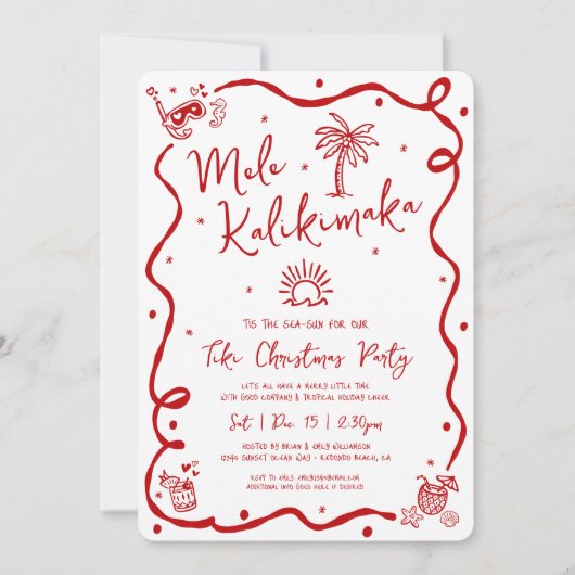 Mele Kalikimaka Red Hand Drawn Doodles Christmas Kaart (Voorkant)