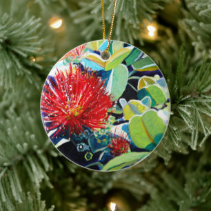 Mele Kalikimaka Red Ohia Lehua Keramisch Ornament