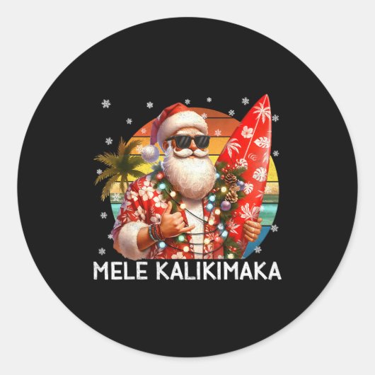 Mele Kalikimaka Retro Santa Rock On Pjs Christmas Ronde Sticker (Voorkant)