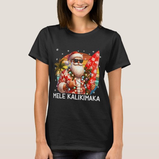Mele Kalikimaka Retro Santa Rock On Pjs Christmas  T-shirt (Voorkant)