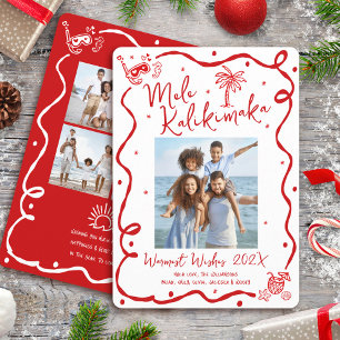 Mele Kalikimaka Rode 5 Foto Handgetekende Kerstmis Feestdagenkaart
