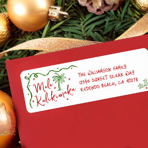 Mele Kalikimaka Rode Groene Doodle Kerstadreslabel Etiket