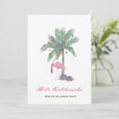 Mele Kalikimaka Roze Flamingo Met Kerstman Hoed  (Staand voorkant)