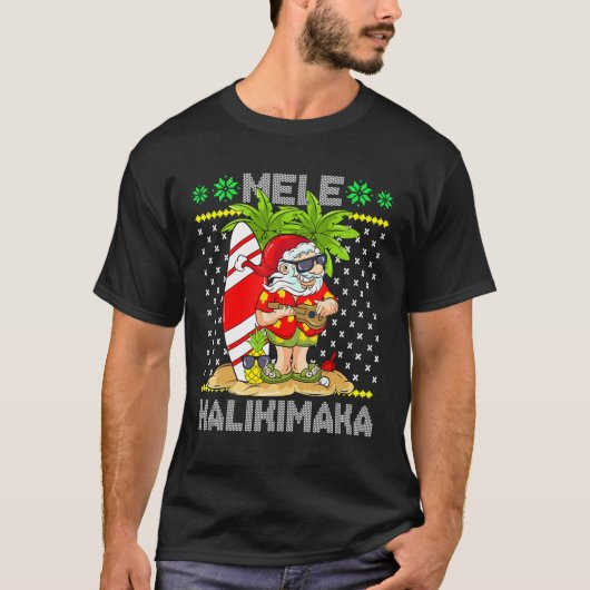 Mele Kalikimaka Santa Claus Surfer Guitar Hawaiian T-shirt (Voorkant)