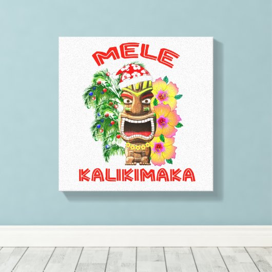 Mele Kalikimaka Santa Claus Tiki Canvas Afdruk (Insitu (Houten vloer))